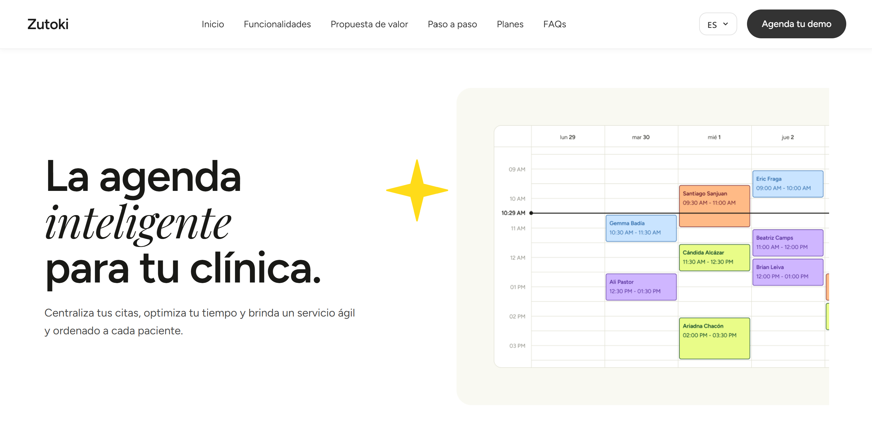 Hero de Zutoki: la agenda inteligente para tu clínica